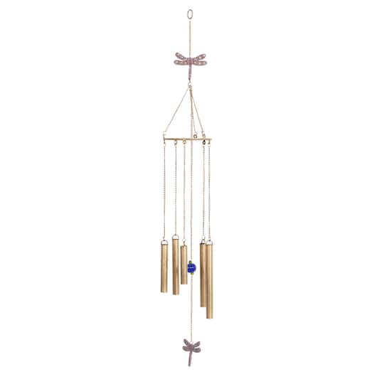 40&#x22; Gold Metal Eclectic Dragonfly Wind Chime